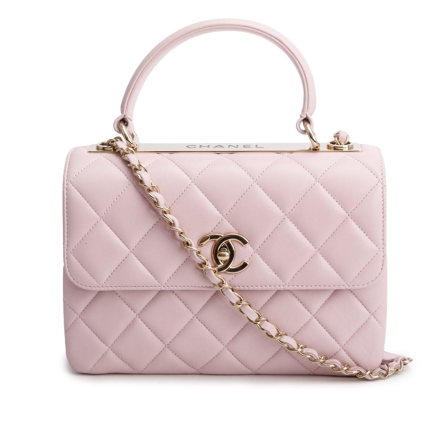 Chanel Quilted Trendy CC Top Handle Lambskin Pink Travel Bag Authenticity Card