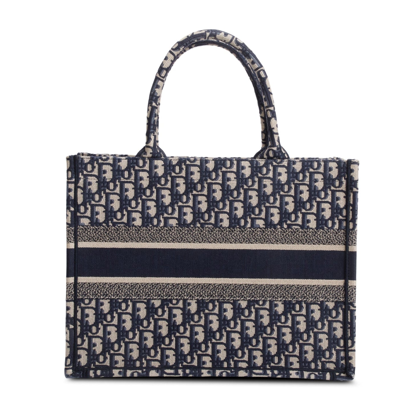 Dior Christian Ecru And Oblique Embroidery Book Tote Blue Medium Tote Bag