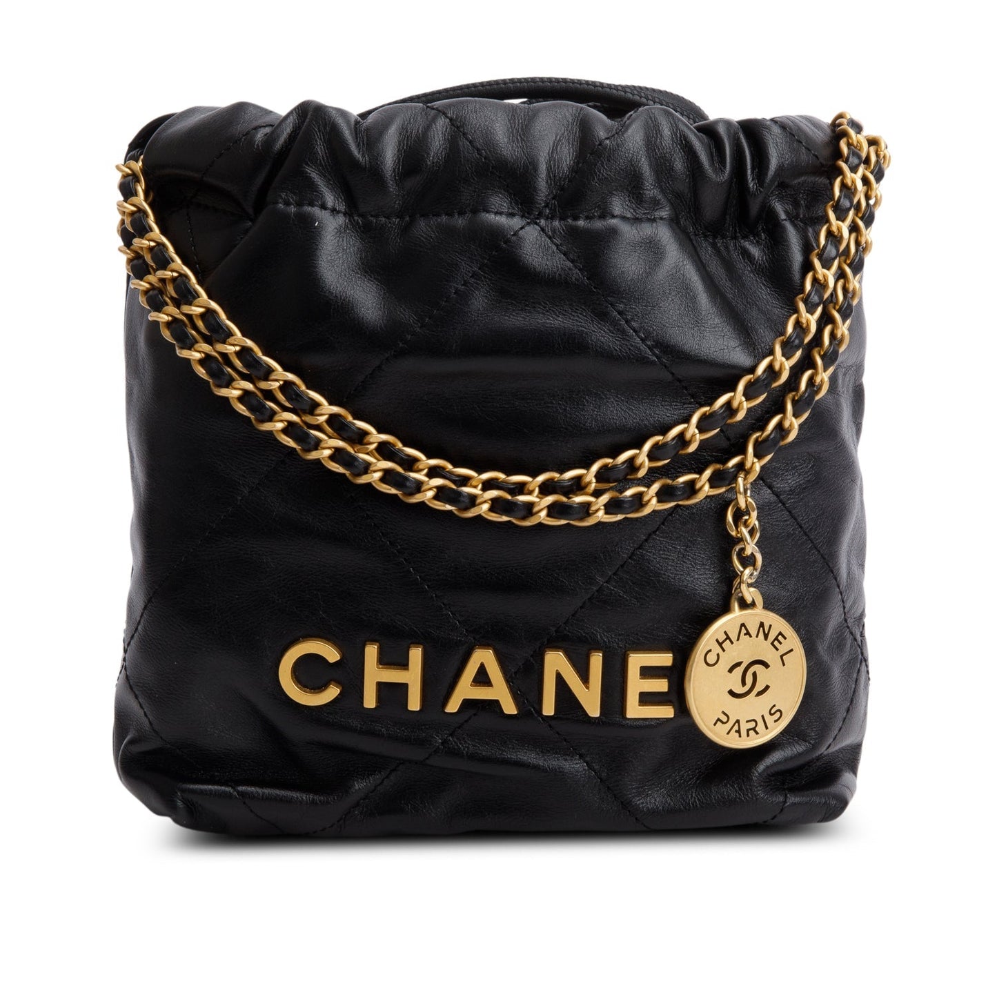 Chanel Quilted Shiny 22 Calfskin Black Travel Bag