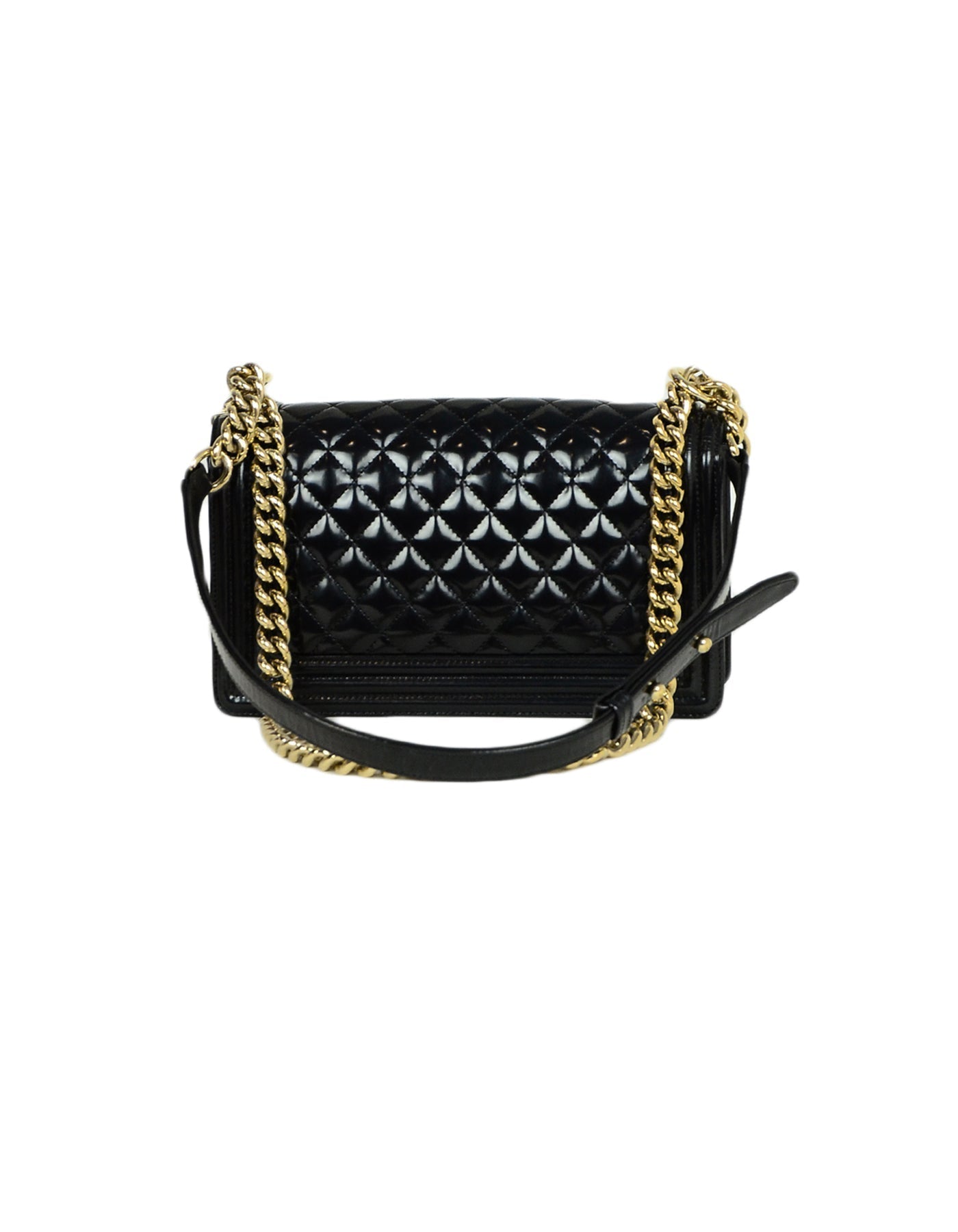 Chanel 2016-2017 Black Glazed Calfskin Quilted Leather Medium Boy Bag