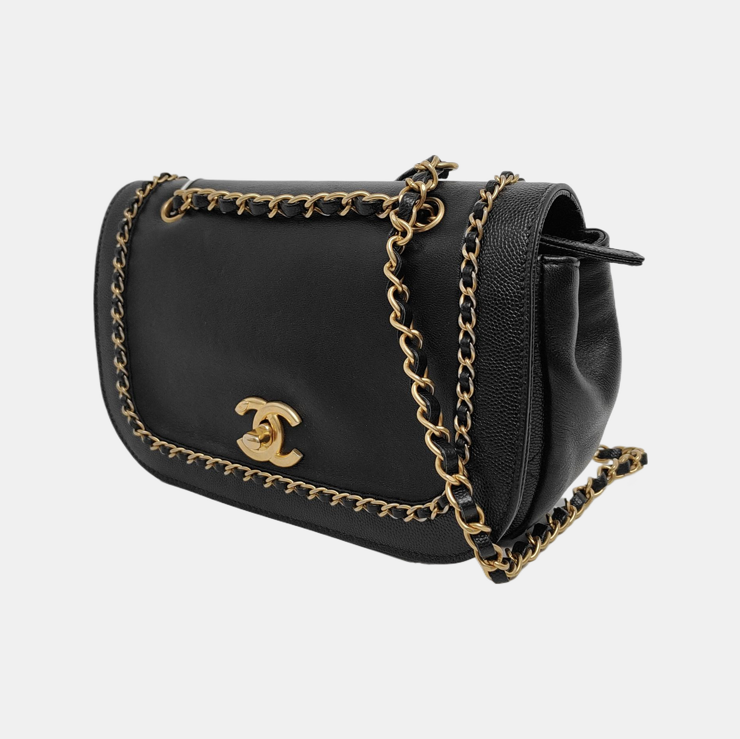 Chanel Lovely Chains Flap Calfskin Hardware -19 Black Gold Leather Shoulder Bag