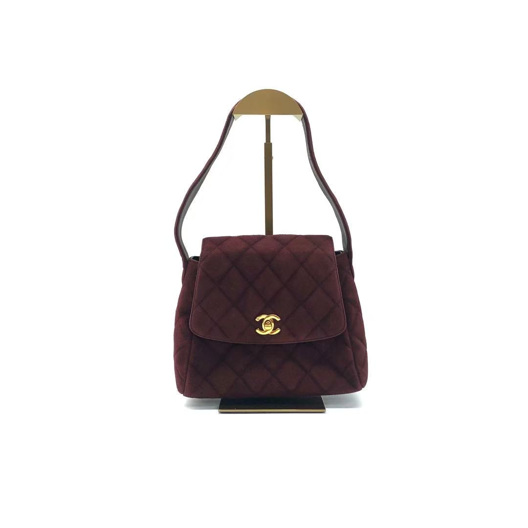 Chanel Kelly Burgundy Suede Top Handle Leather Mini Bag