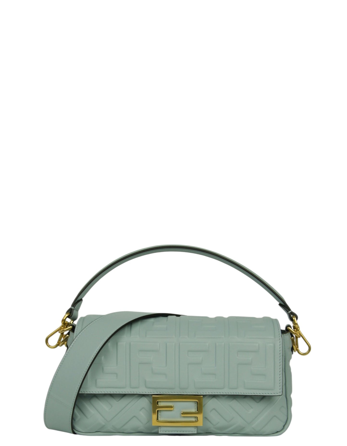 Fendi Handbag FF Baguette NM Leather Blue Medium Shoulder Bag