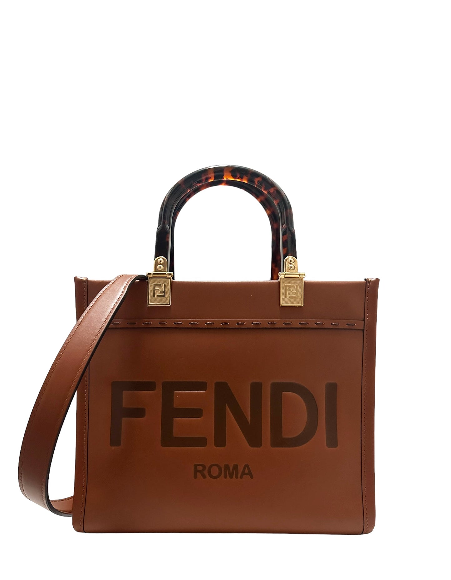 Fendi Handbag Sunshine Shopper Tote Bag Leather Brown Small Shoulder Bag