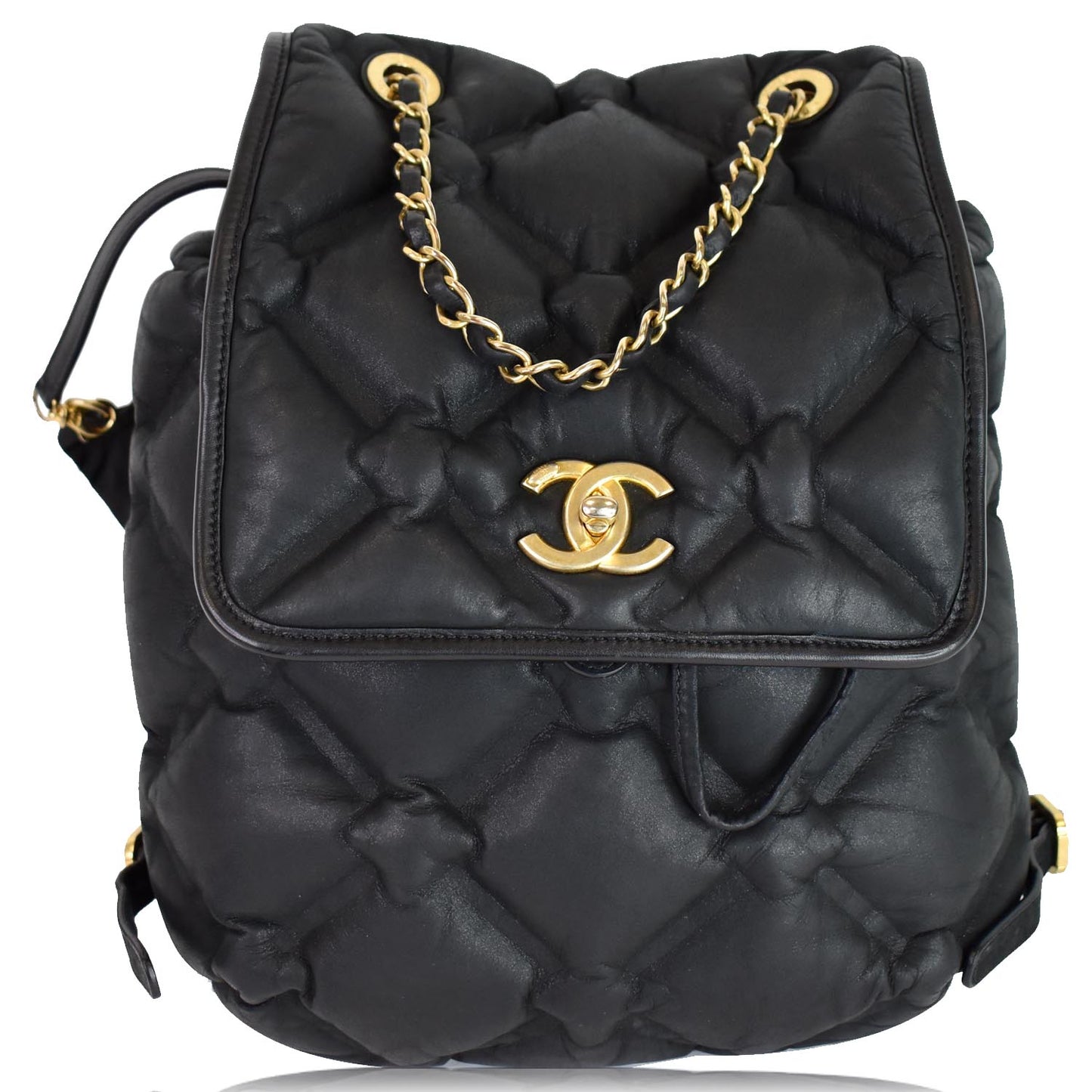Chanel Chesterfield Quilted Backpack Calfskin Black Travel Bag