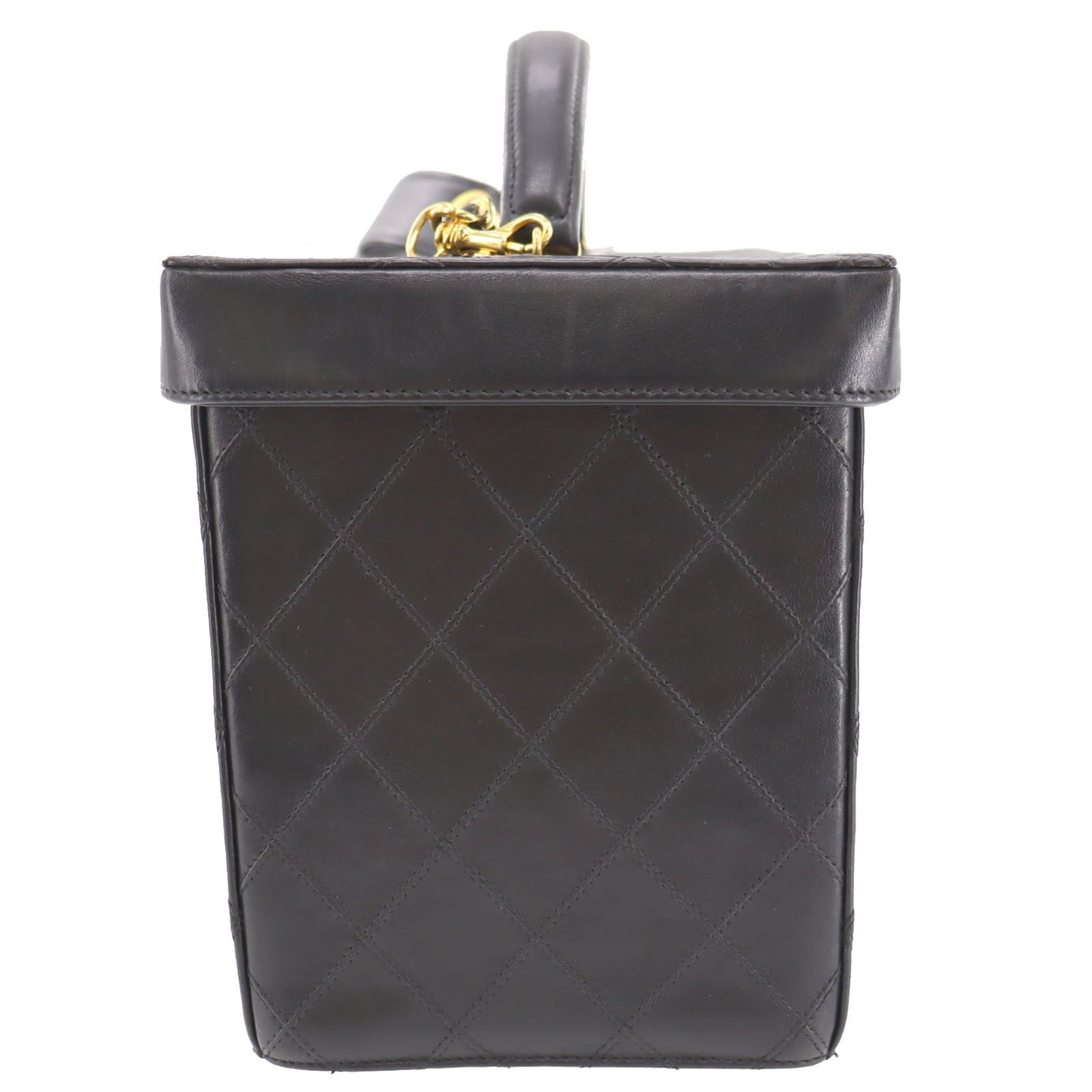 CHANEL Bicolore Handbag Vanity Black Lambskin Leather #AH589