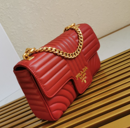 Prada Diagramme Bag Leather Red Medium Travel Bag