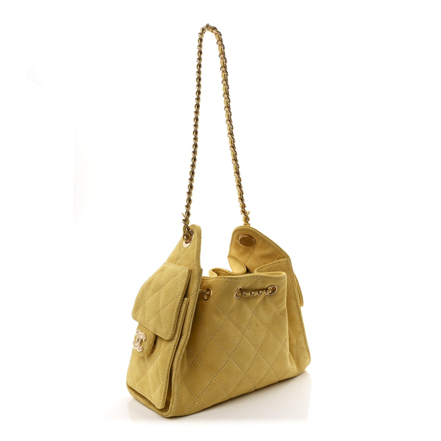 Chanel Suede Quilted Mini 25 Handbag Yellow