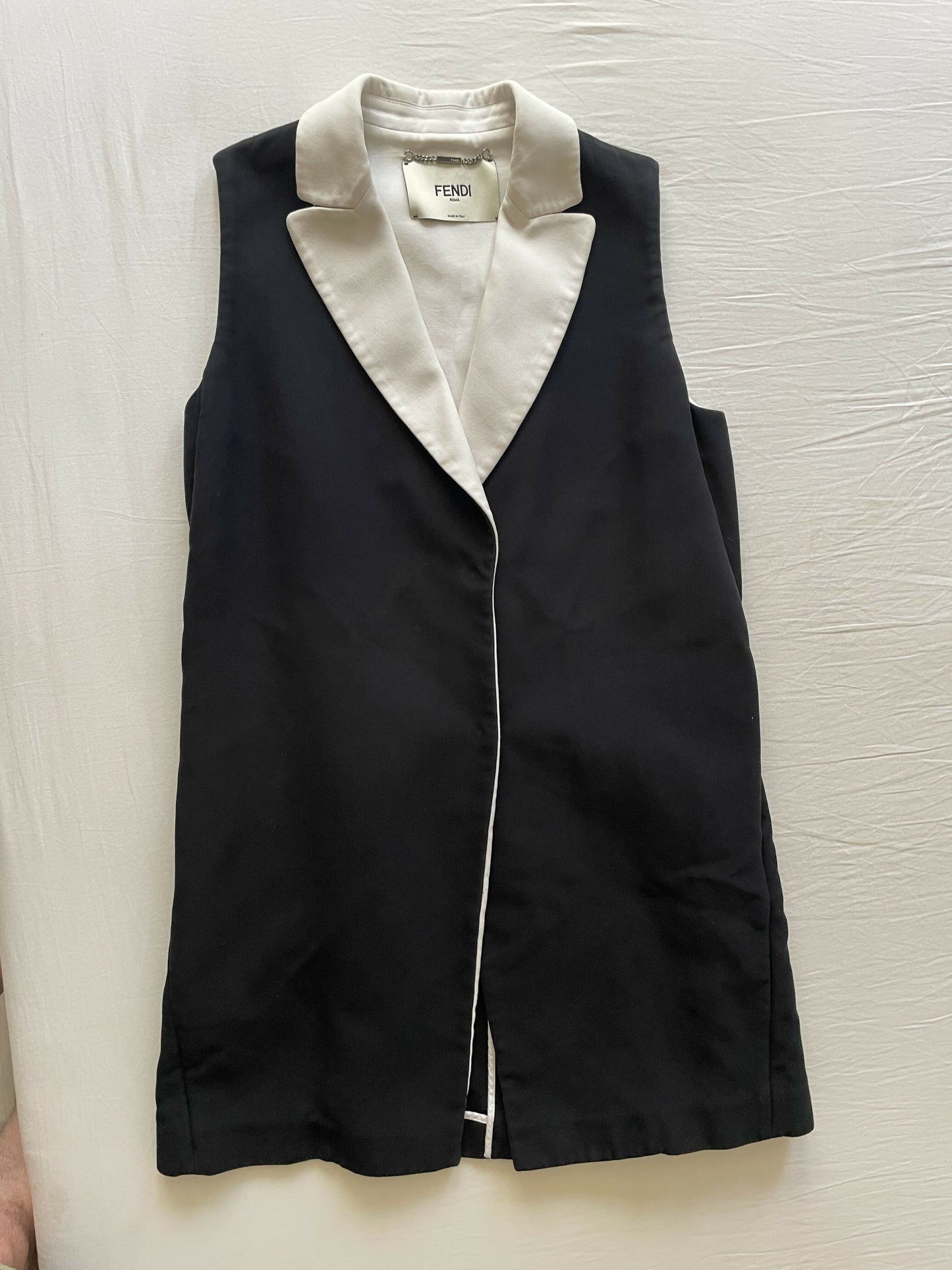 Fendi Handbag Sleeveless Long Jacket Black White