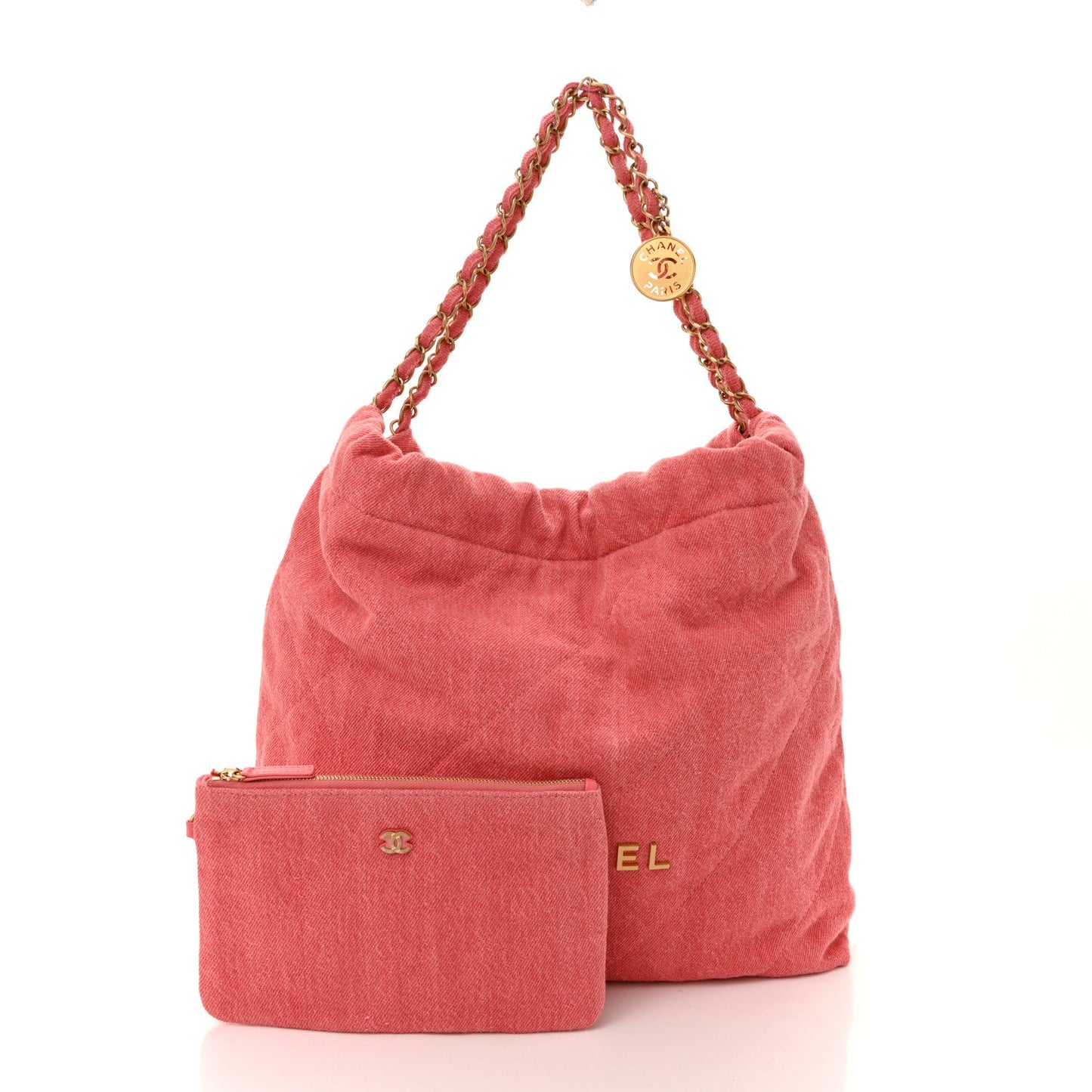Chanel Washed Denim Quilted 22 Red Handbag