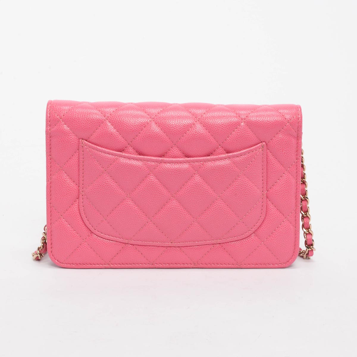 Chanel Pink Quilted Caviar Classic Wallet On Chain Bag