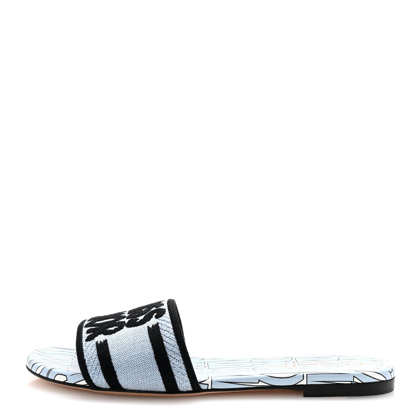 Dior Shoe Christian Miss Dway Flat Slide Sandals 37.5 Canvas Embroidered Shoes