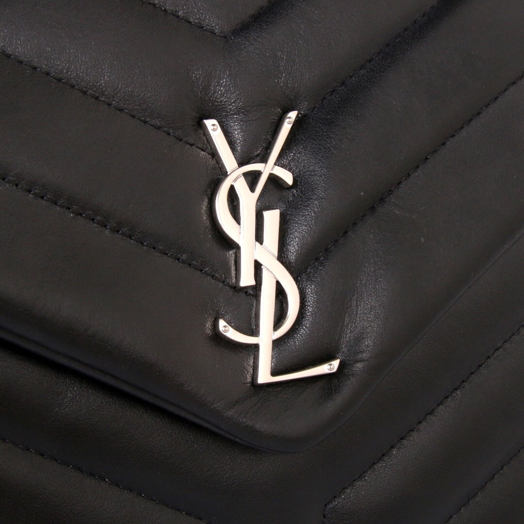 YSL Saint Laurent Loulou Matelassé "Y" 9.8in 23cm Black Small Chain Handbag Ysl 494699Dv7261000