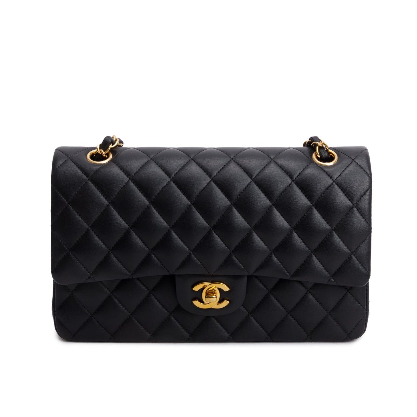 Chanel Quilted Classic Double Flap Leather Lambskin Black Travel Bag 15