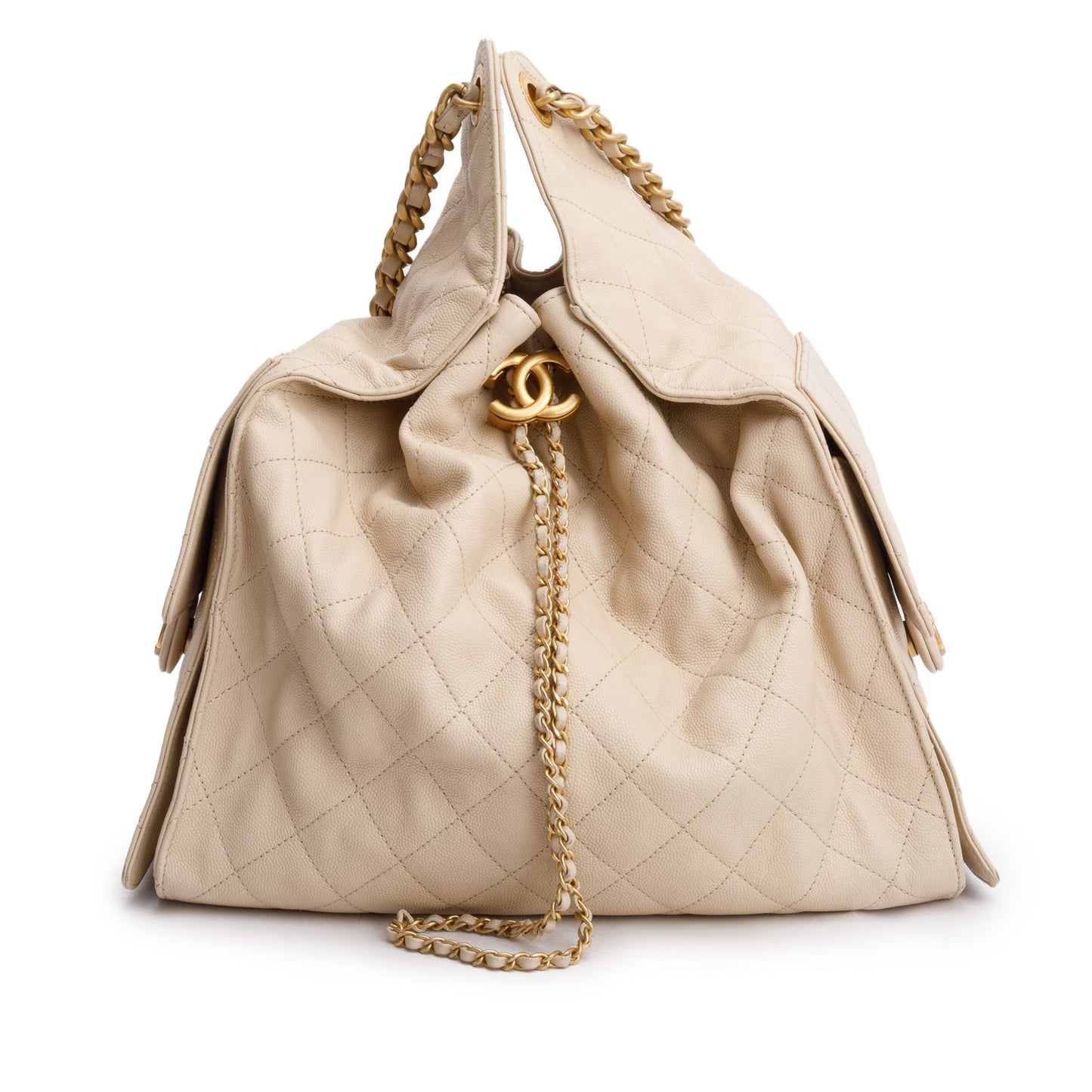 Chanel Caviar 25 Bucket Leather Beige Travel Bag