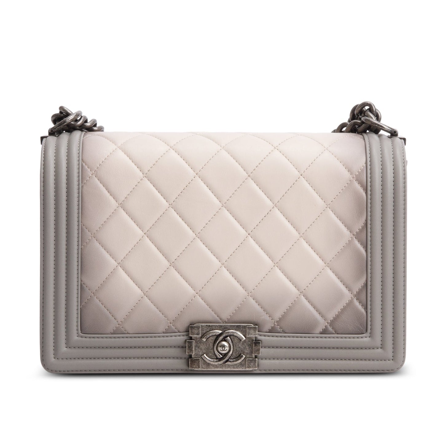 Chanel Ombre Quilted Boy Leather Lambskin Grey Travel Bag Authenticity Card
