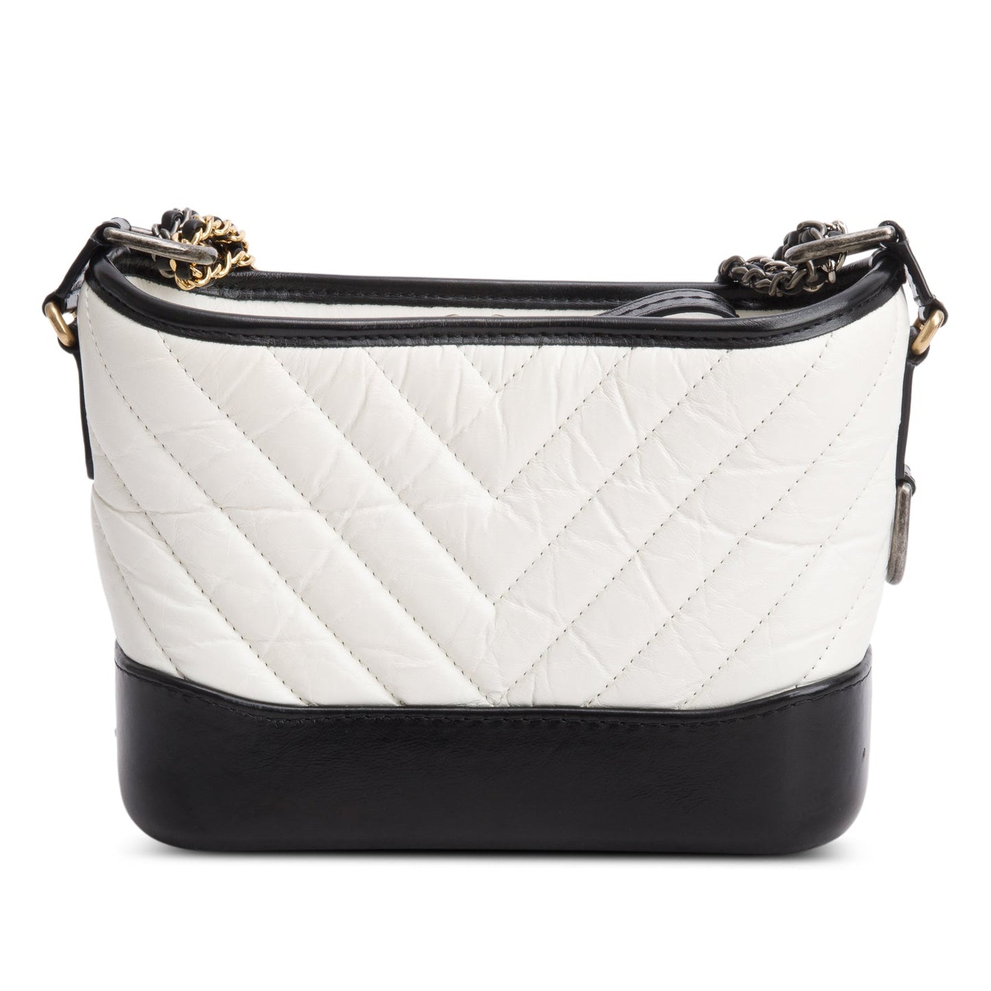 Chanel & Aged Chevron Quilted Gabrielle Leather Calfskin Black White Travel Bag