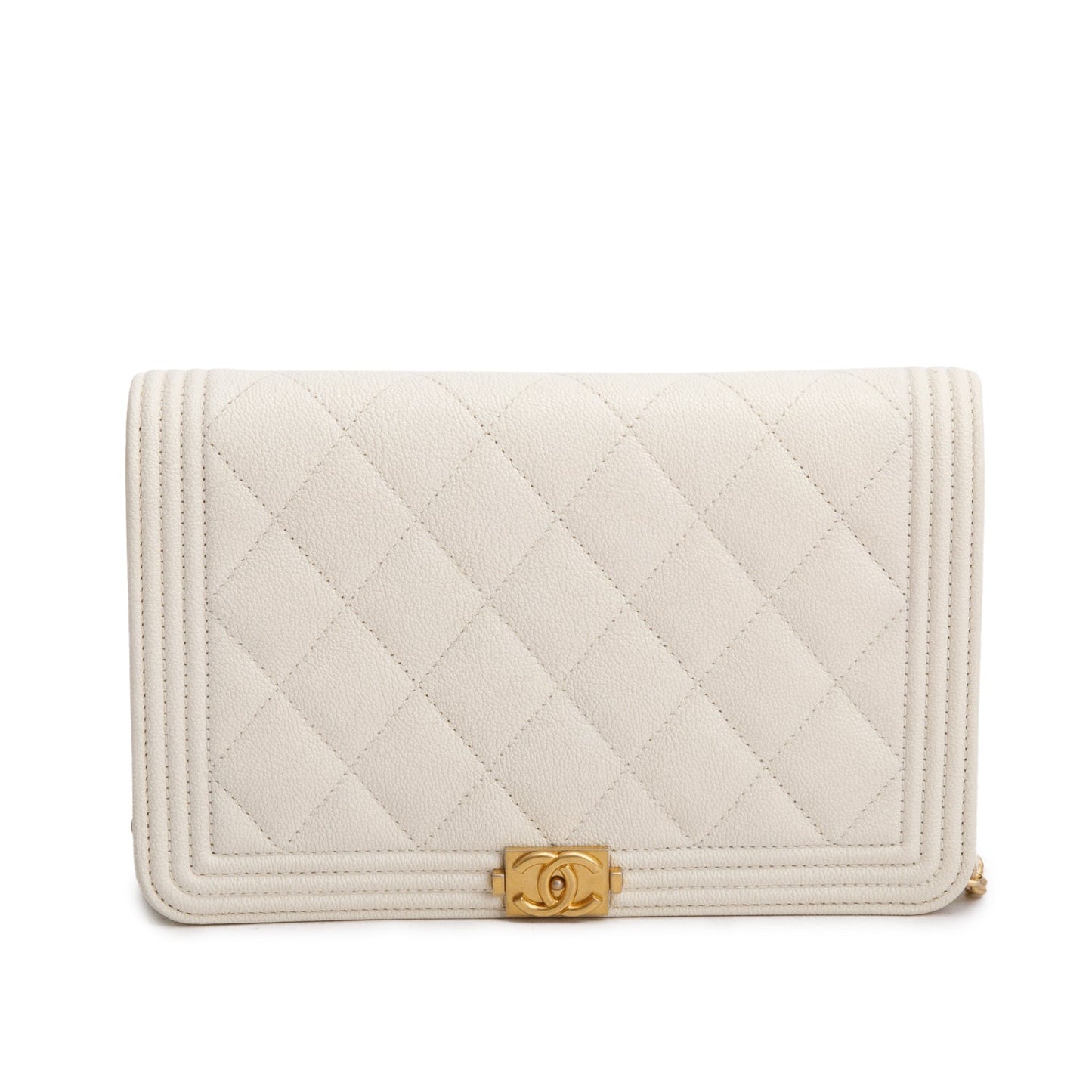 Chanel Caviar Quilted Boy on White Wallet Case