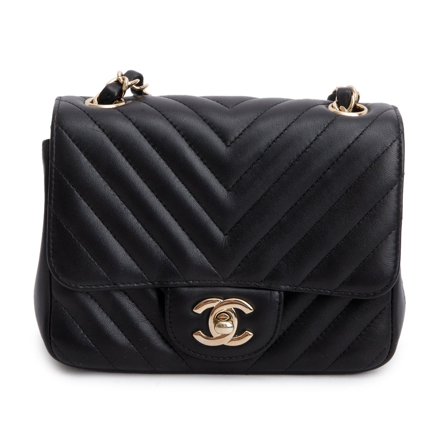 Chanel Chevron Quilted Square Flap Lambskin Black Travel Bag