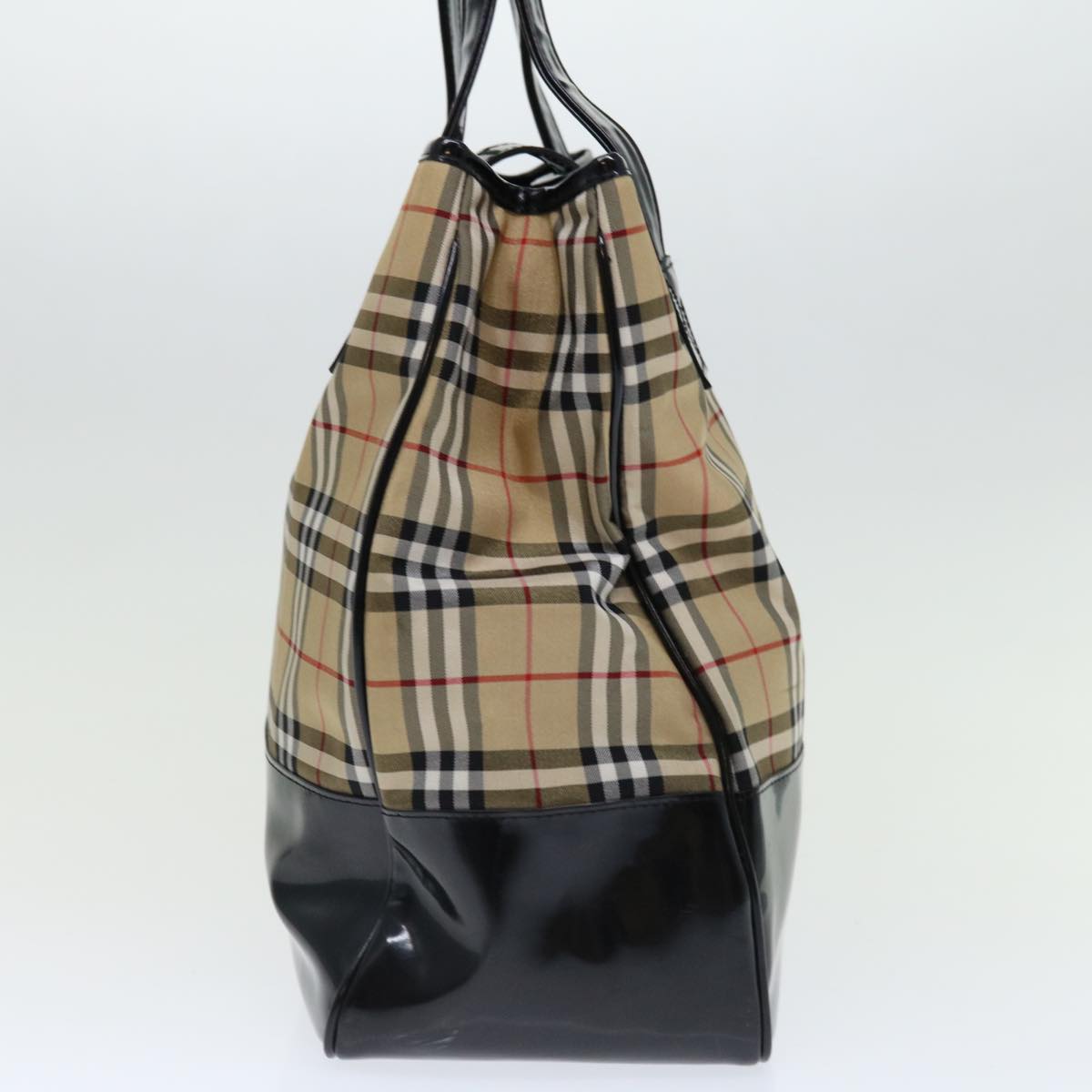 Burberry Luxury ss Nova Check Label Tote Bag Auth Canvas Black Beige