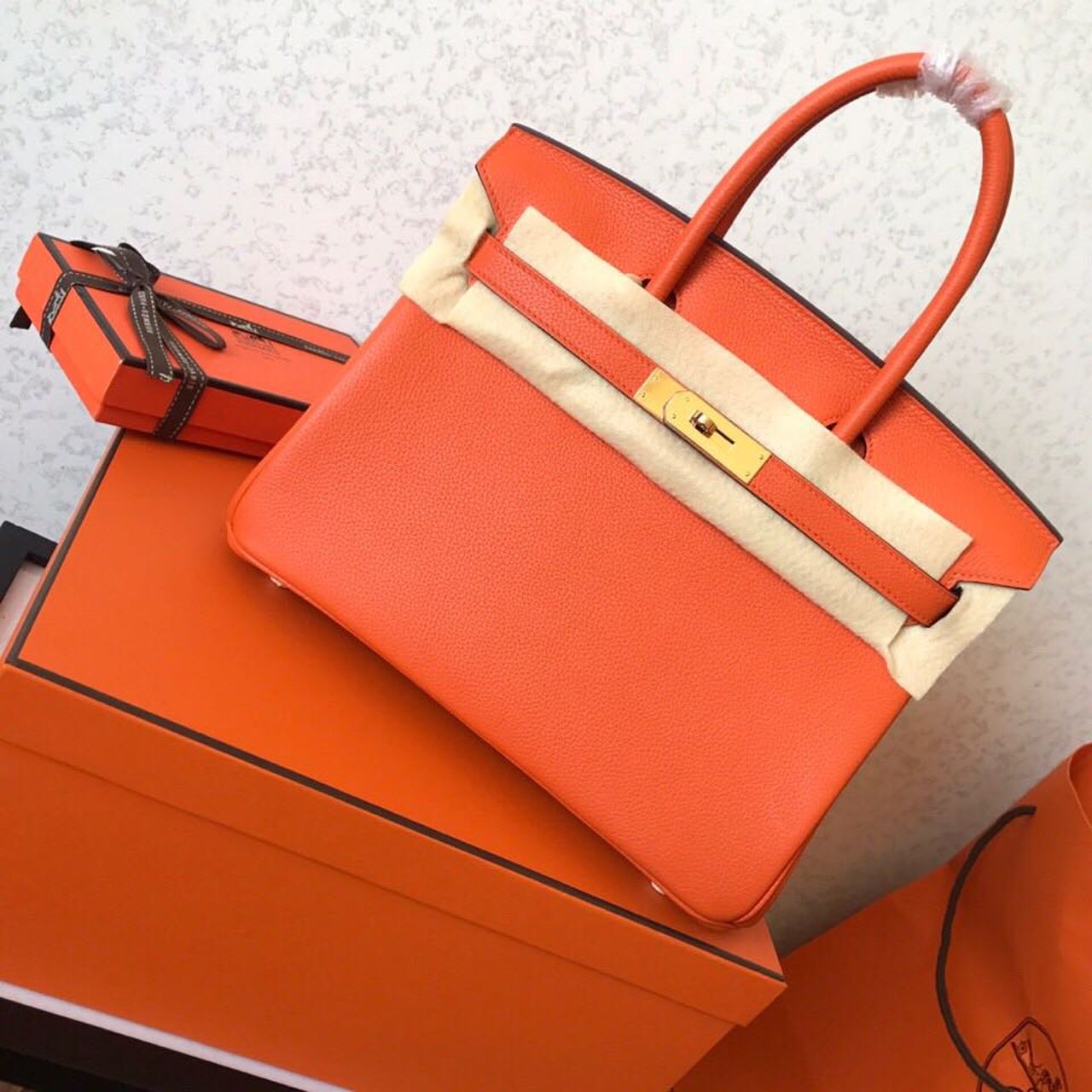 Top Quality Birkin Electric Orange Poppy 8V Gold Travel Bag