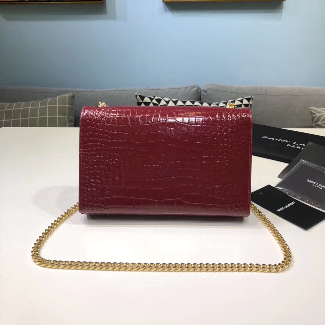 YSL Saint Laurent Kate Tassel Embossed Burgundy 7.8in Small Chain Handbag 78In20Cm Ysl