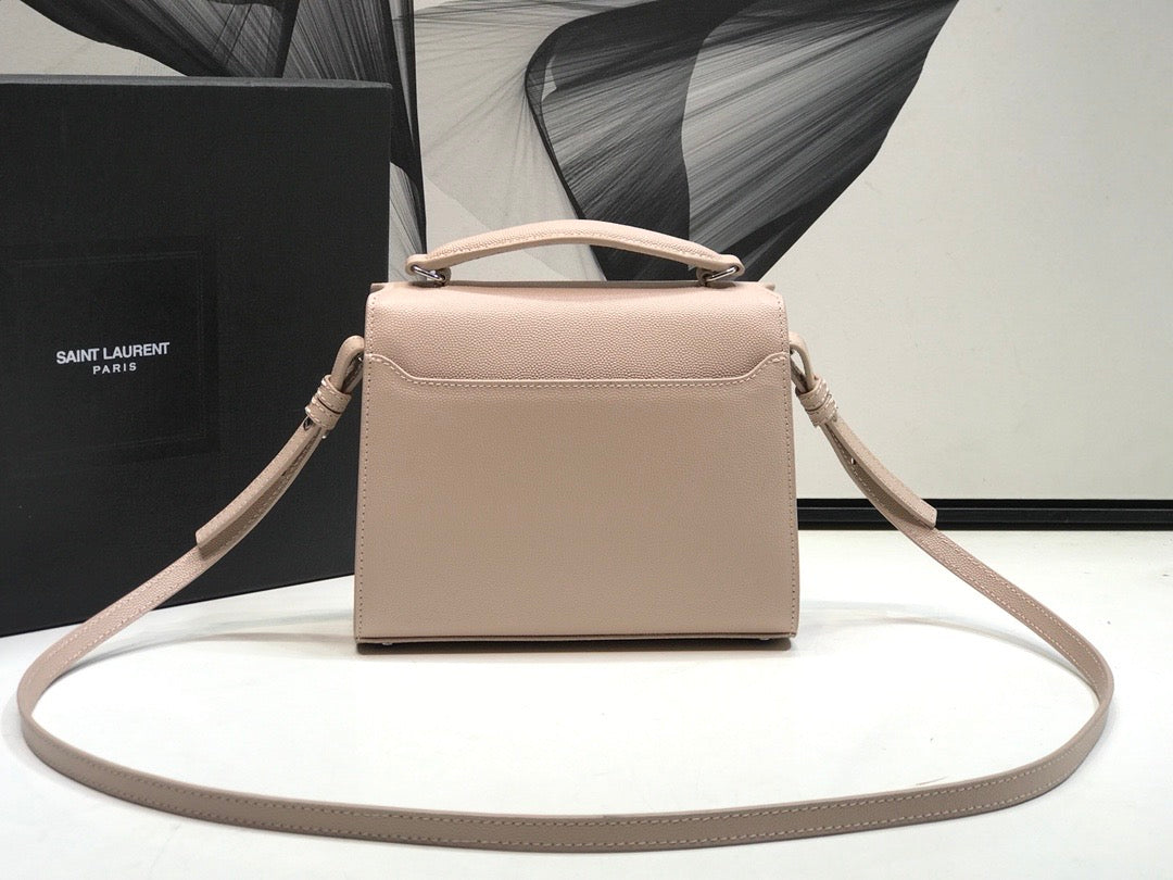 YSL Saint Laurent Cassandra 9in 24.5cm Beige Medium Top Handle Handbag