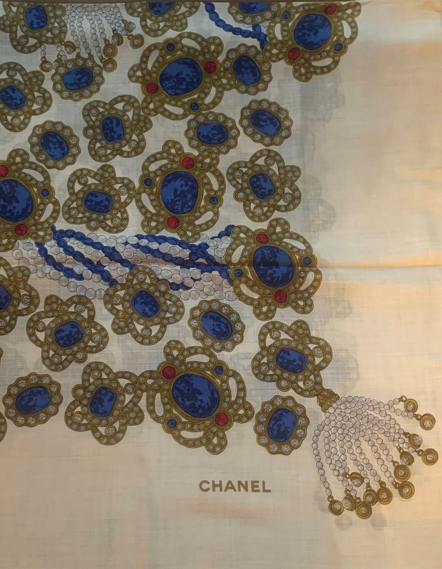 Chanel Cream Wool & Silk Jewel Print XL Scarf/Shawl