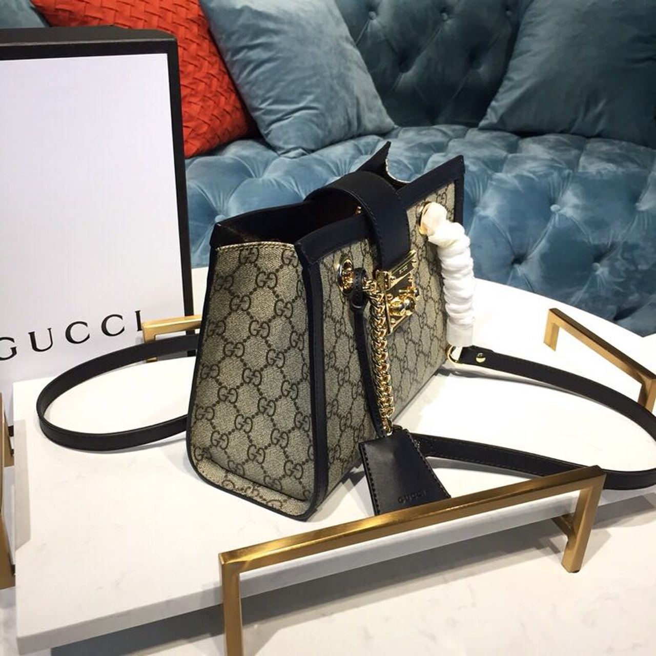 gg Padlock gg Ebony gg Canvas Black Beige Small Shoulder Bag