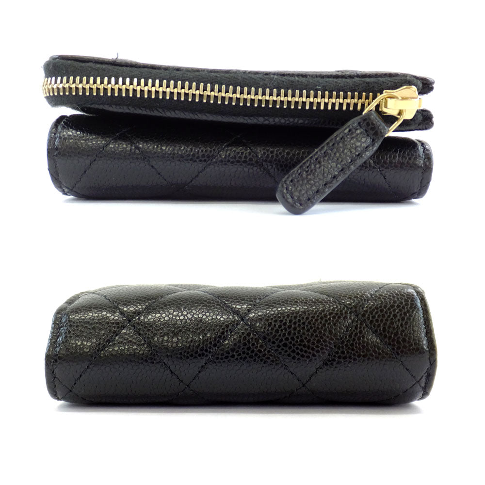 Chanel Three Fold Wallet Black Gold L Coco Mark AP3177 B10583 Wallet