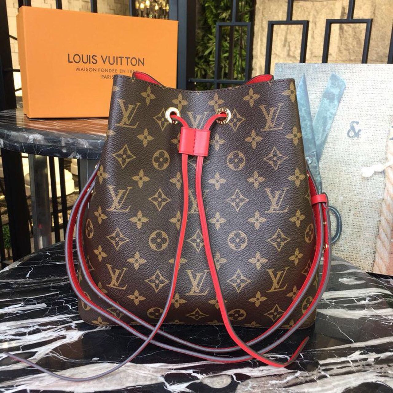 Top Quality Neonoe Mm Bucket Bag Coquelicot Canvas Monogram Crossbody Bag