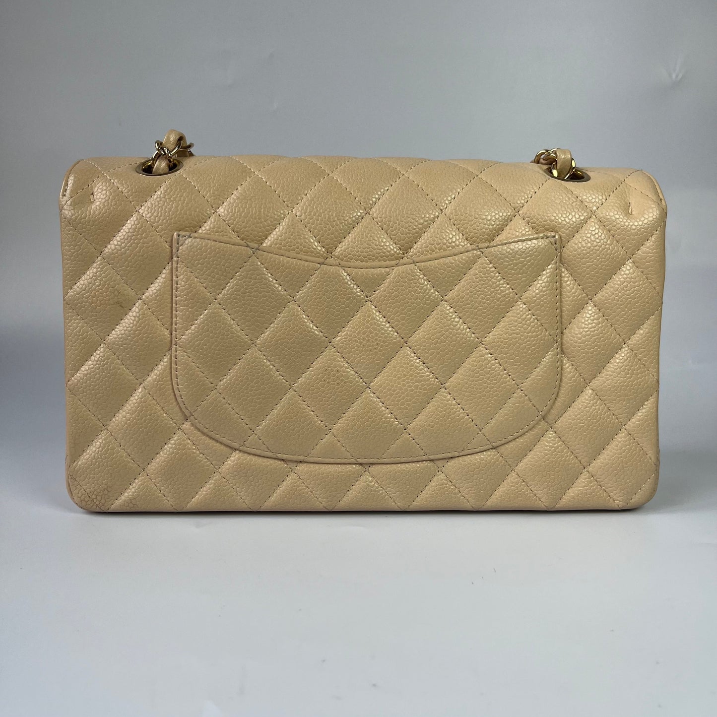 Chanel Timeless Classic Flap Caviar Hardware Gold Beige Leather Handbag