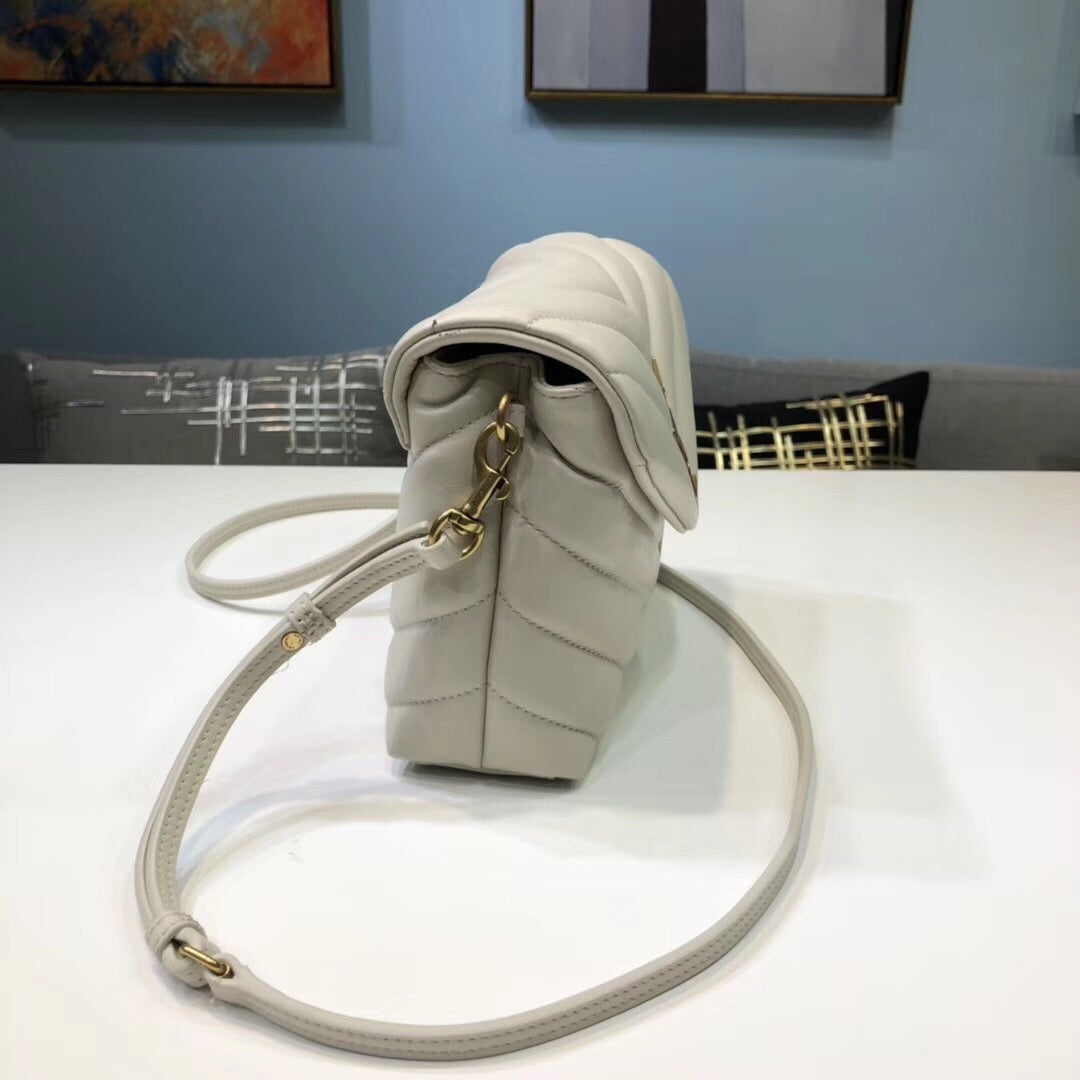 YSL Saint Laurent Loulou 7in 18cm White Mini Shoulder Bag
