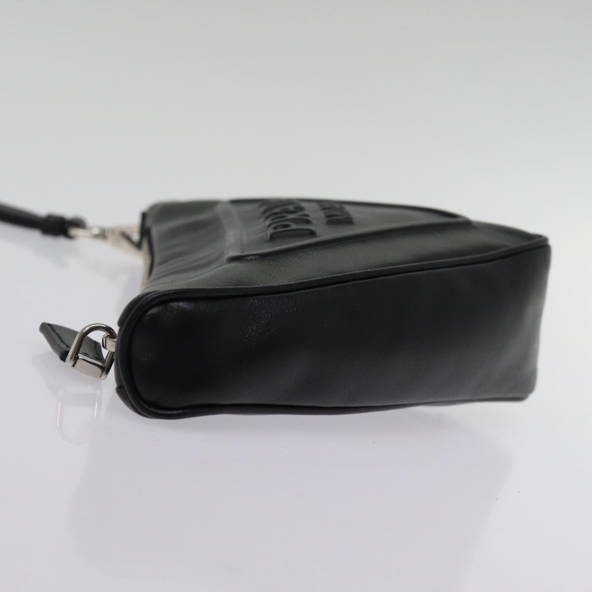Prada Triangle Clutch Bag Auth Leather Black