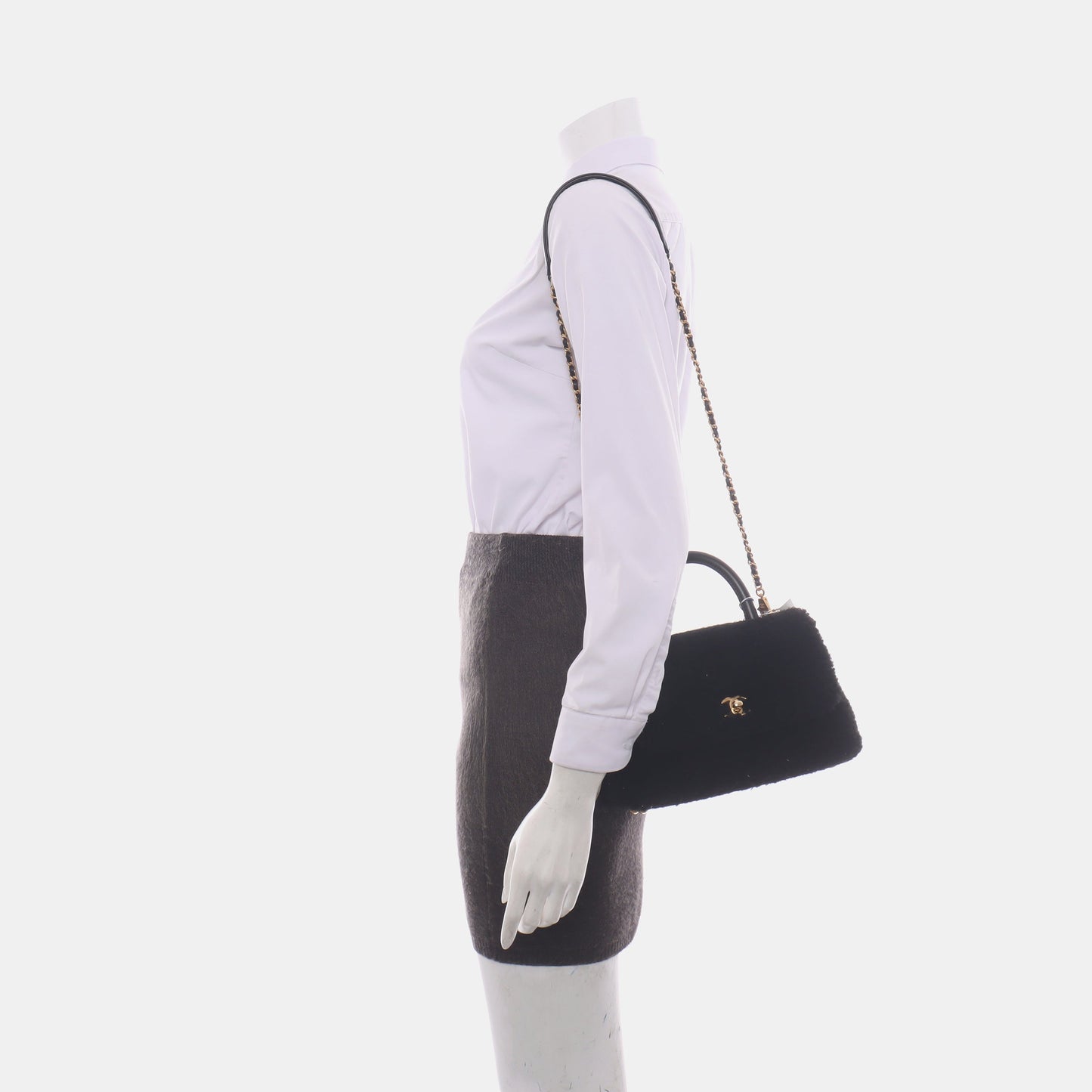 Chanel Coco Handle Shearling Hardware Black Gold Small Handbag