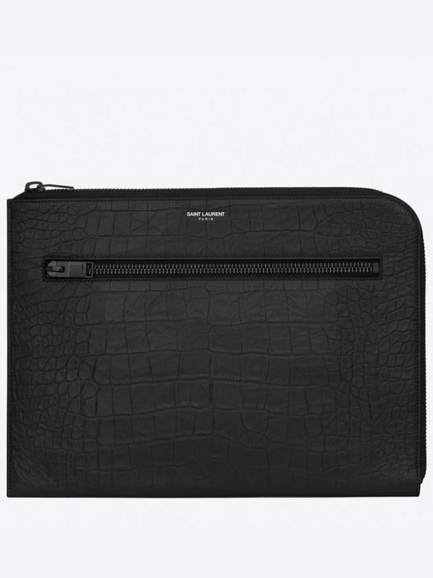 YSL Saint Laurent Saint Laurent Trending Zipper Detail Crocodile Clutch Black Logo Clutch Bag