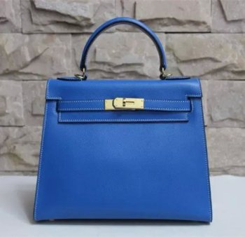 Hermes Luxury Kelly Cm Epsom Handbag Lake Leather Blue Travel Bag