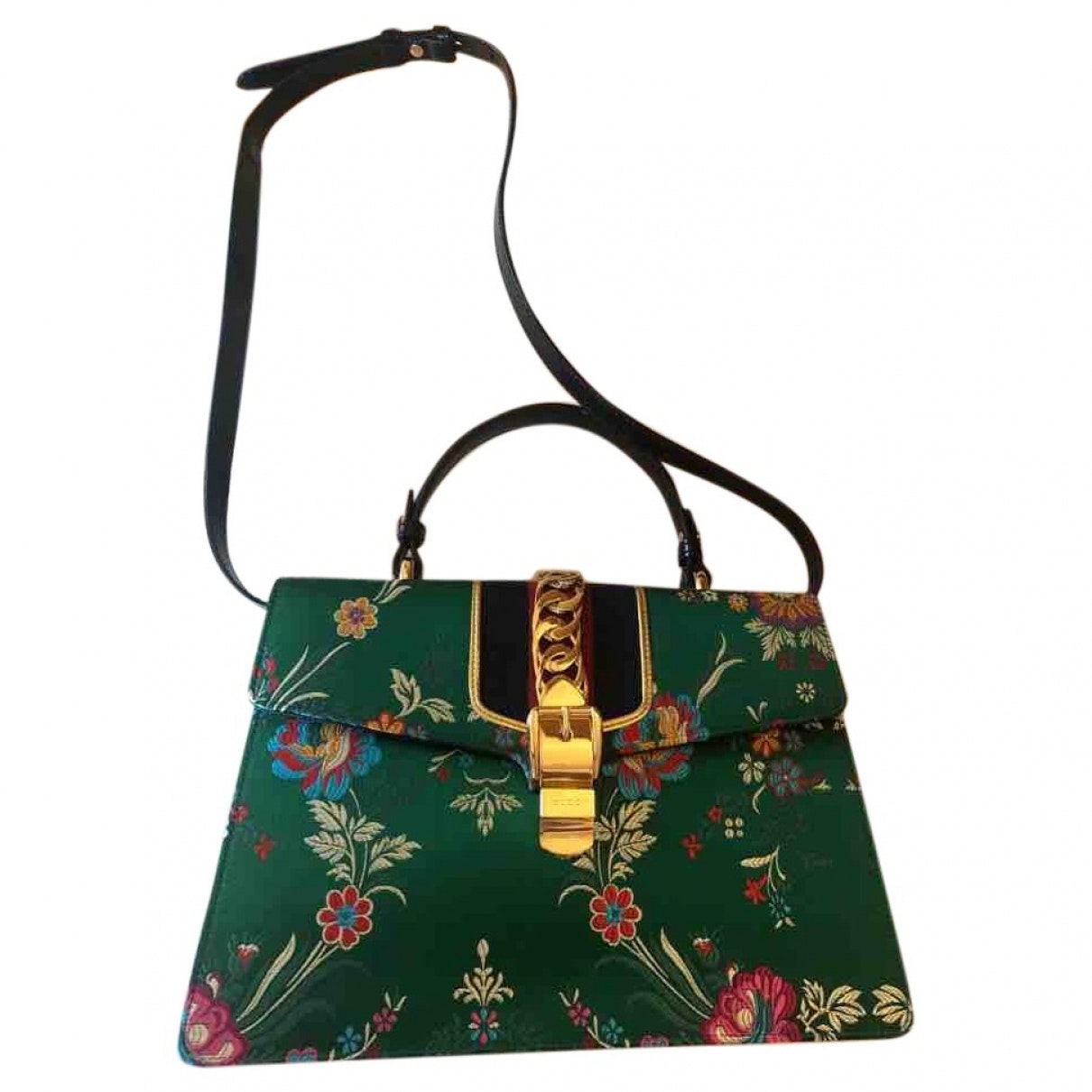 Gucci sylvie green silk handbag