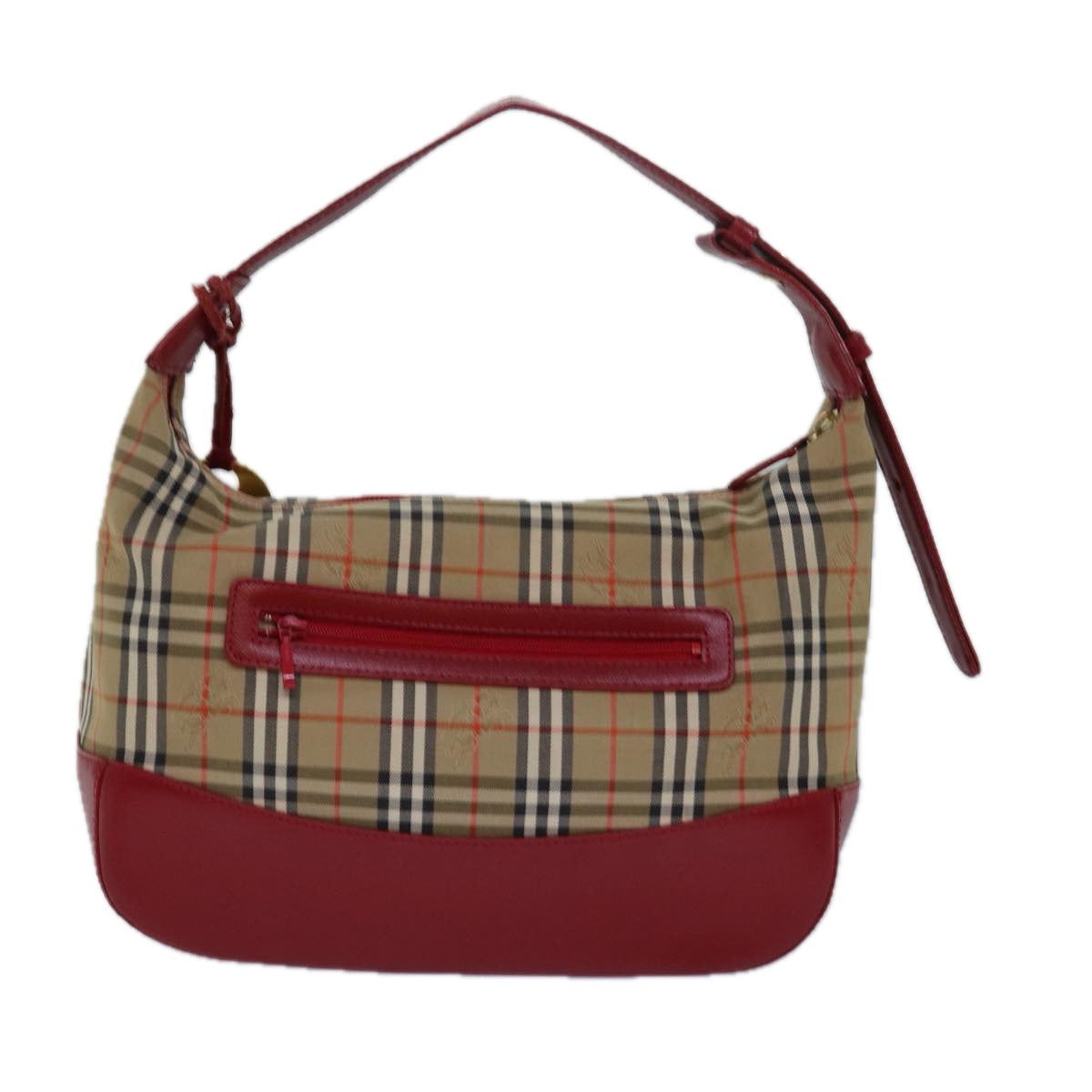 Burberry Luxury Nova Check Shoulder Bag Enamel Auth Canvas Red