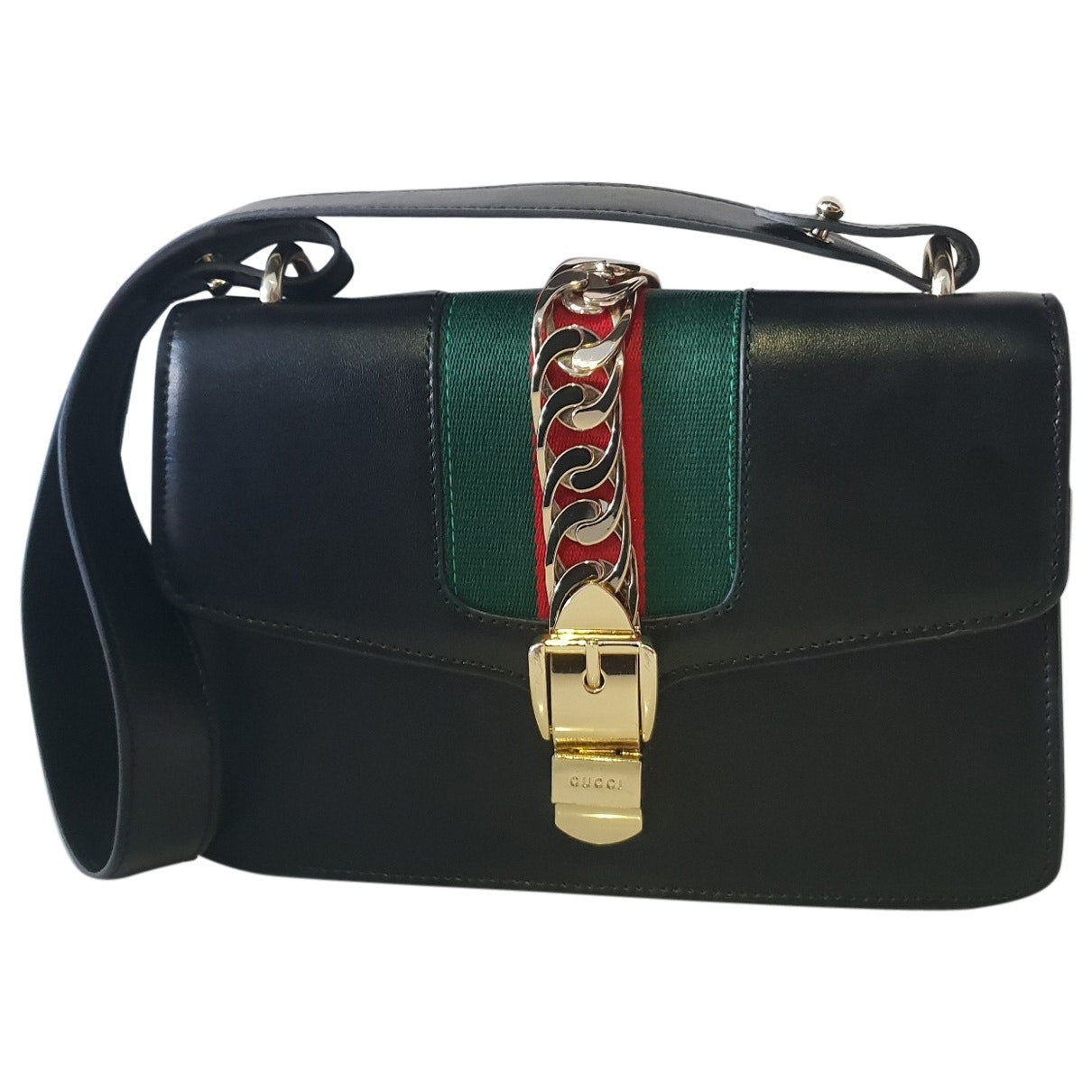 Gucci sylvie black leather handbag
