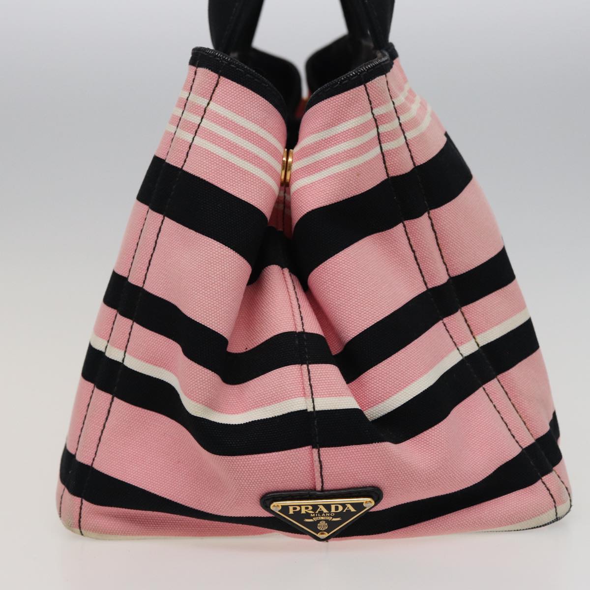 Prada Canapa Mm Hand Bag 2Way Auth Canvas Pink Navy Travel Bag