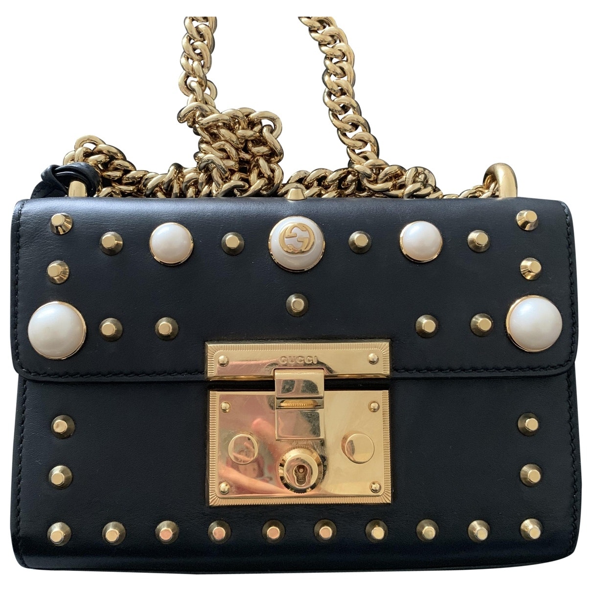 Gucci padlock black leather clutch bag
