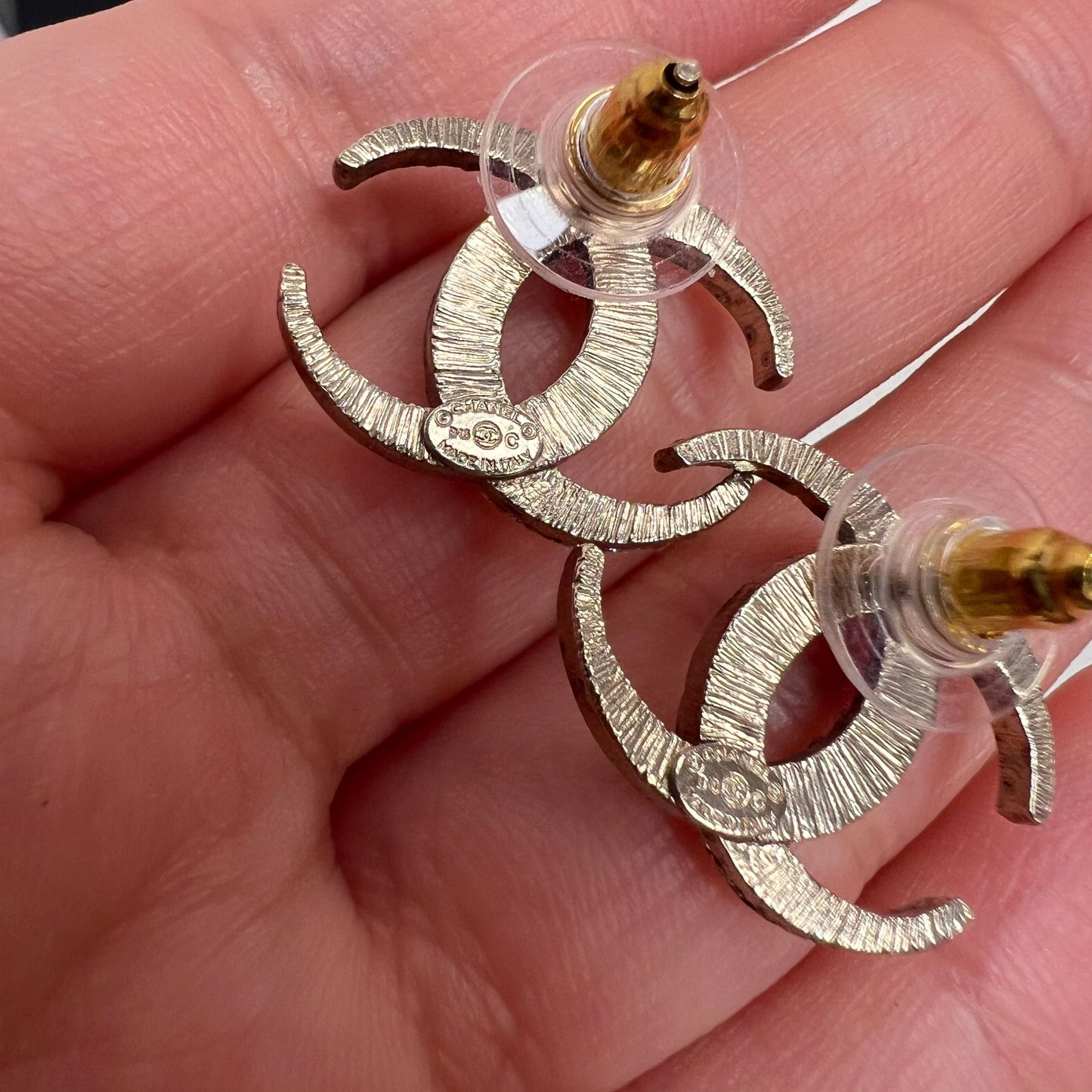 Chanel CC BC Logo Dubai Moon Crystal SHW Earrings Box RARE