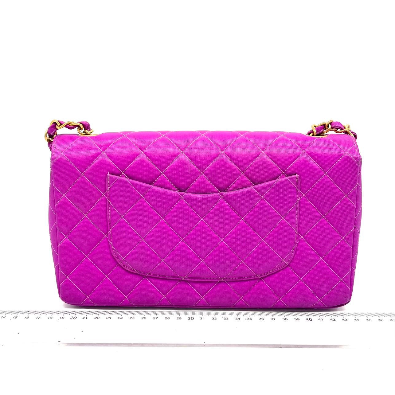 Chanel Classic Flap Fuchsia 24k Plated Hardware Pink Gold Canvas Handbag