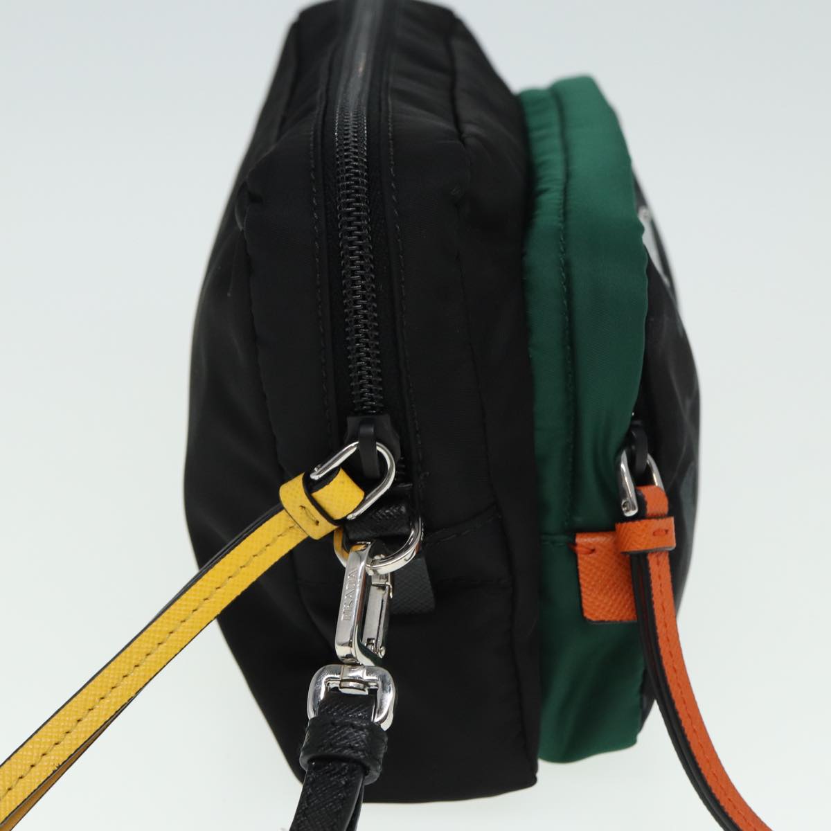 Prada Clutch Bag Auth Nylon Black Green