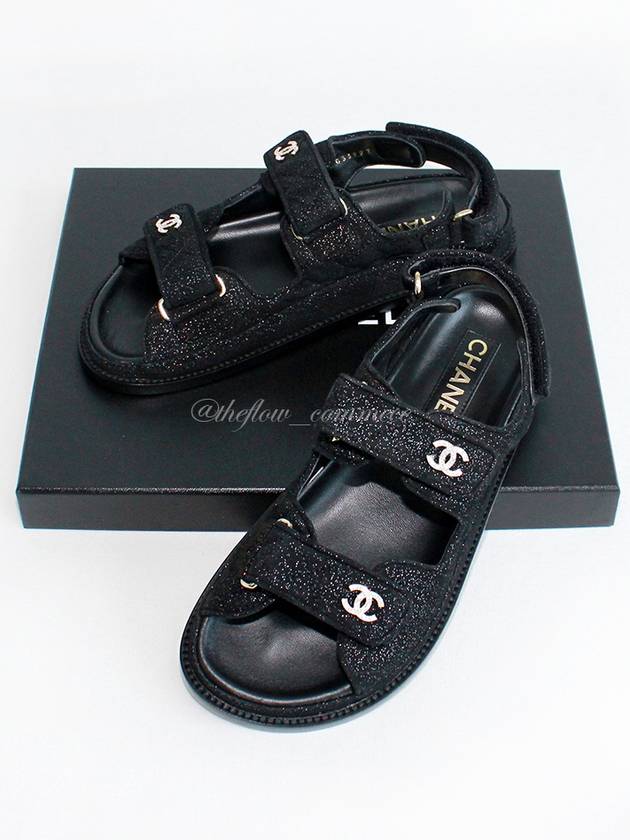 CC Logo Velcro Suede Kidskin Sandals Black Chanel
