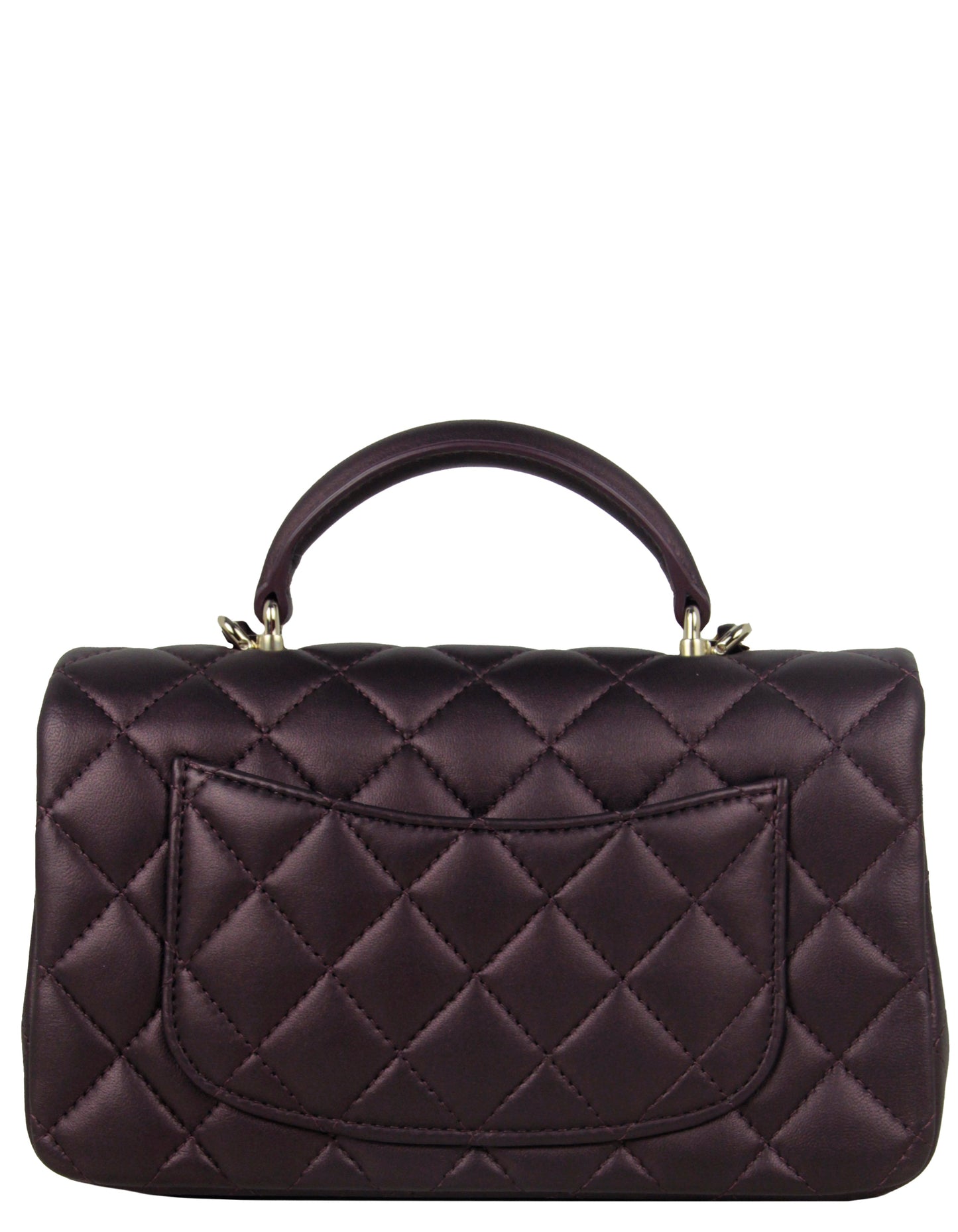 Chanel Iridescent Burgundy Lambskin Quilted Mini Top Handle Rectangular Flap Bag
