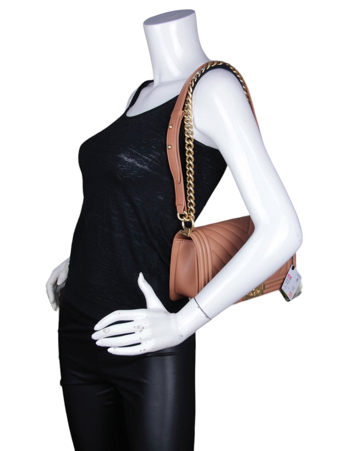 Chanel Nwt Tan Caviar Leather Chevron Quilted Medium Boy Bag