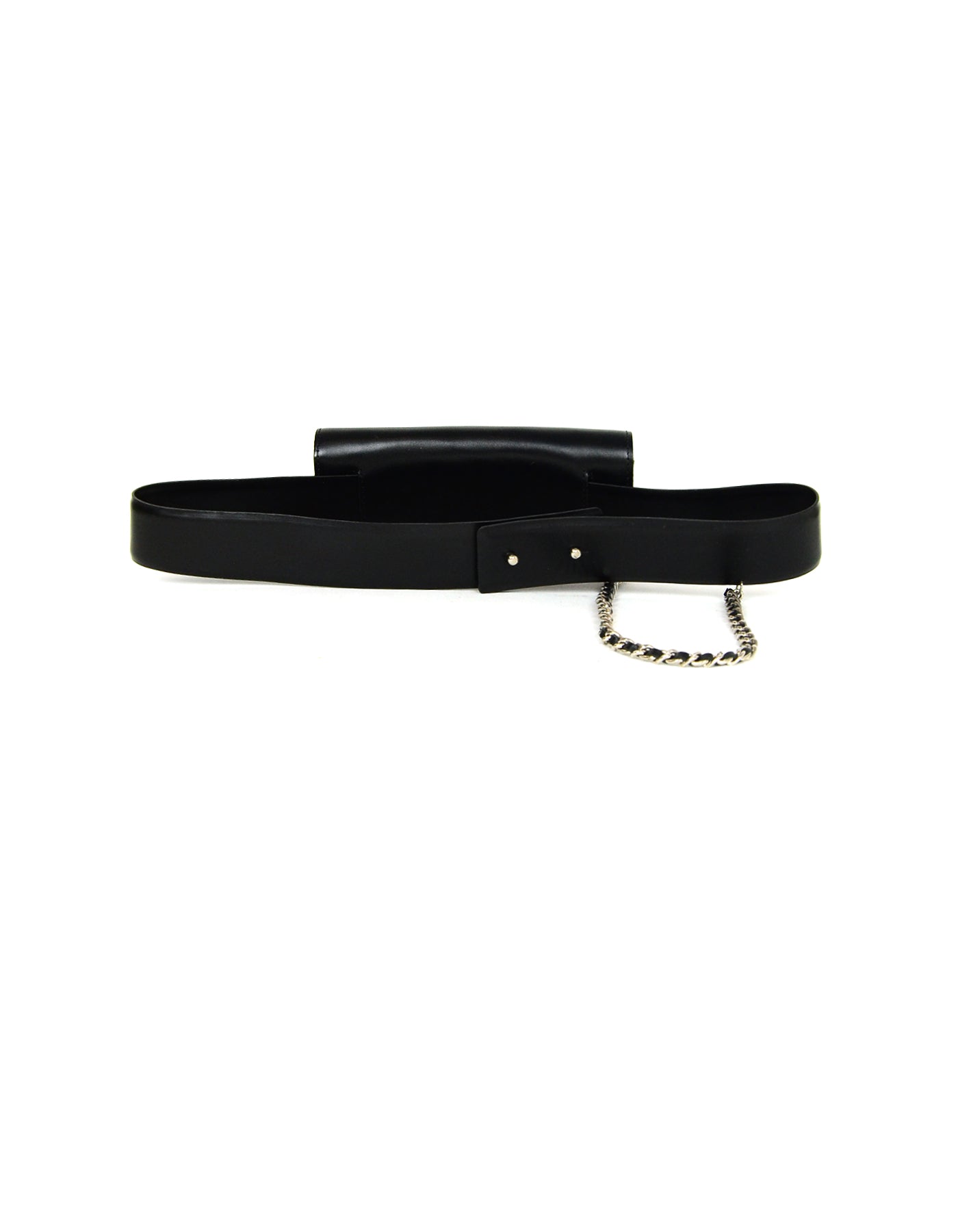 Chanel Black Smooth Leather 2.55 Reissue Lock Belt Bag W/ Chain