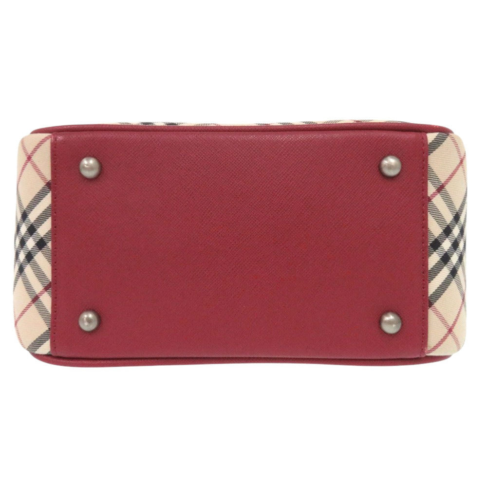 Burberry Nova Check Women Handbag Leather Canvas Red Travel Bag